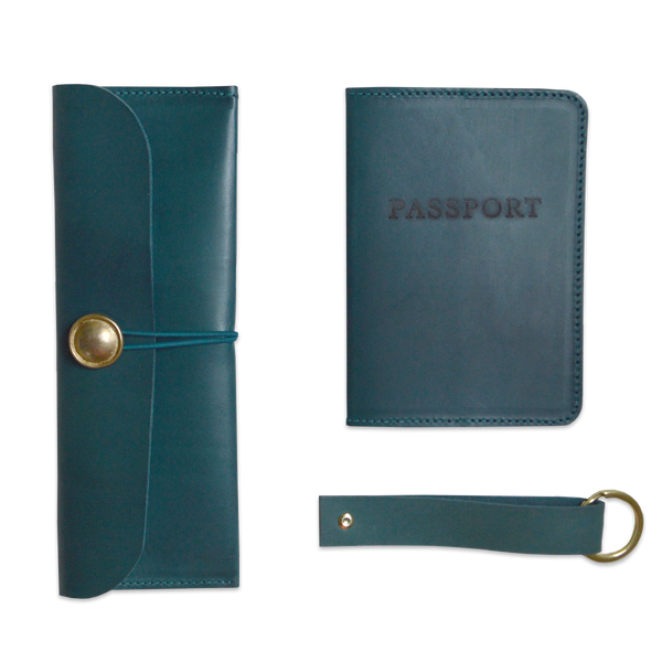 Prussian Blue Leather Travel Set